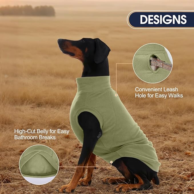 IECOii 2 Pack Fleece Sweater Dog - Soft, Warm Sweaters for Border Collie Boy Girl, Stretchy and Comfortable Coat for Walking, Running, Camping, Hiking, Hunting(Size 2XL, Light Green & Army Green)
