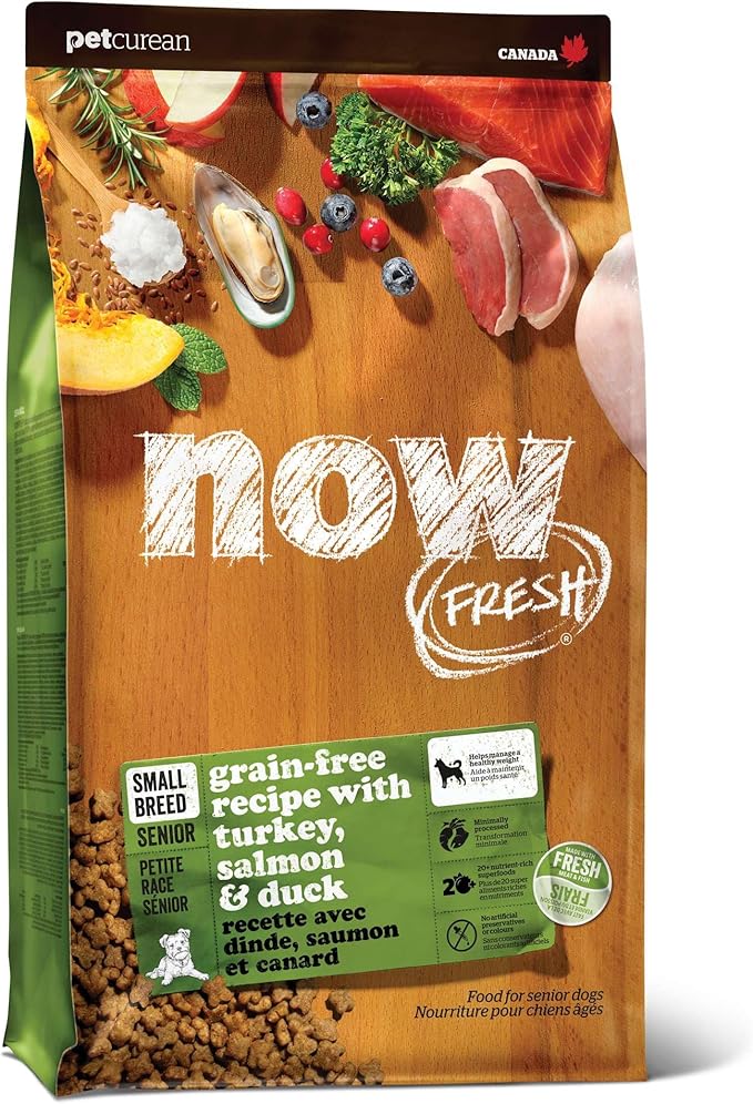 Now Fresh Grain-Free Small Breed Senior Dry Dog Food with Turkey, Salmon & Duck, Premium Kibble Made with Real Meat & Fish, Chicken-Free, Added Glucosamine & Chondroitin for Healthy Joints, 3.5 lb Bag