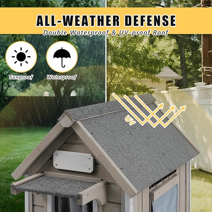Small Dog House Outdoor, Wooden Indoor Dog House with Waterproof Roof, Removable Floor, Pet Doghouse Puppy Shelter for Small Medium Dogs, 18.1''x25.2''x24''