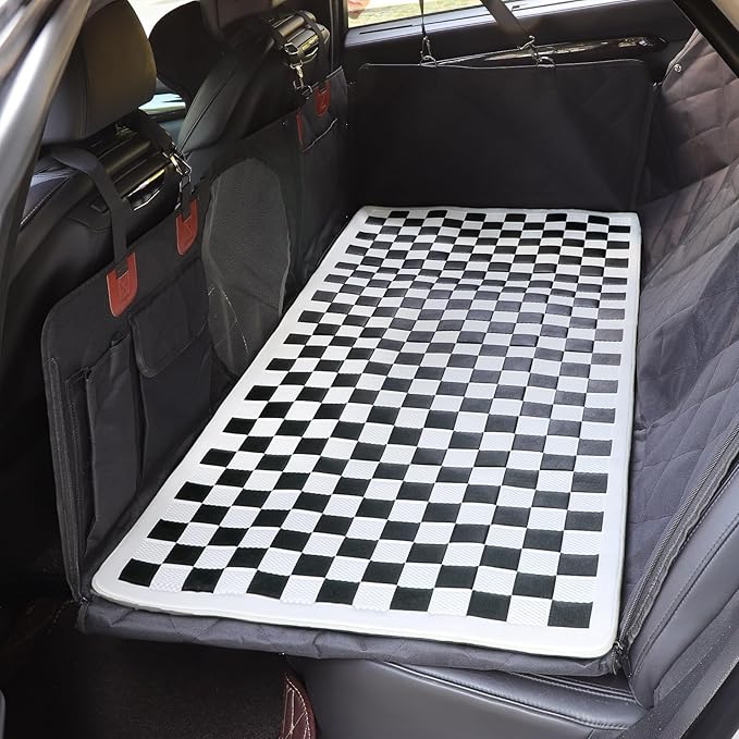 Manificent Non-Slip Pet Bed Mat for Back Seat Extender, Hair Resistant Dog Blanket for Hard Bottom Dog Car Seat Cover, Anti Slip Pet Linner Backseat Cover Black Plaid