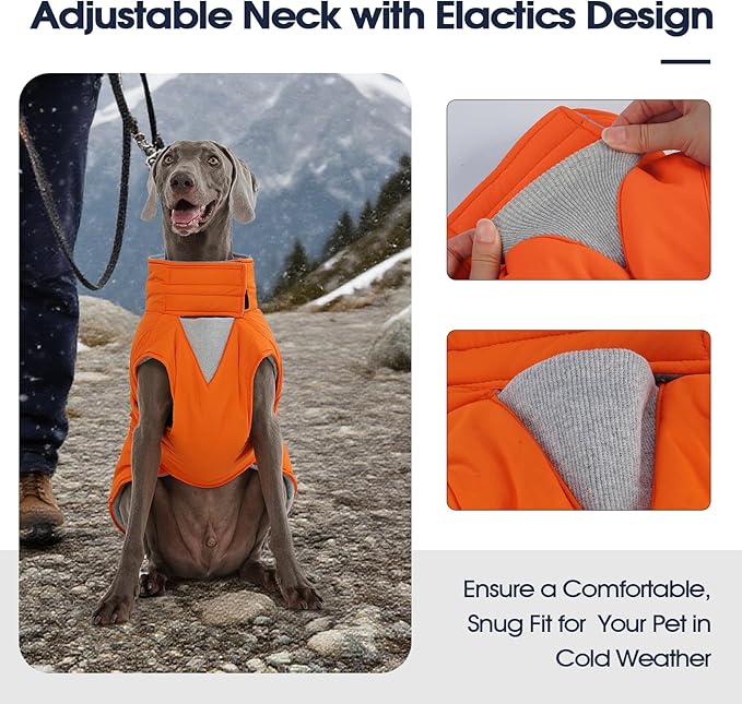 IECOii Dog Winter Coats - Reflective, Adjustable & Windproof Jacket for Cold Weather, Soft Fleece Lined & Quick Release Buckle & Waterproof Snow Vest for Camping, Orange, Size 4XL