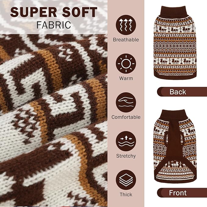 SCENEREAL Turtleneck Dog Sweater for Small Medium Large Dogs Girls Boys, Knit Pet Pullover Puppy Clothes Cold Weather Coats, Holiday Outfits Sweatshirt for Christmas, Khaki SM