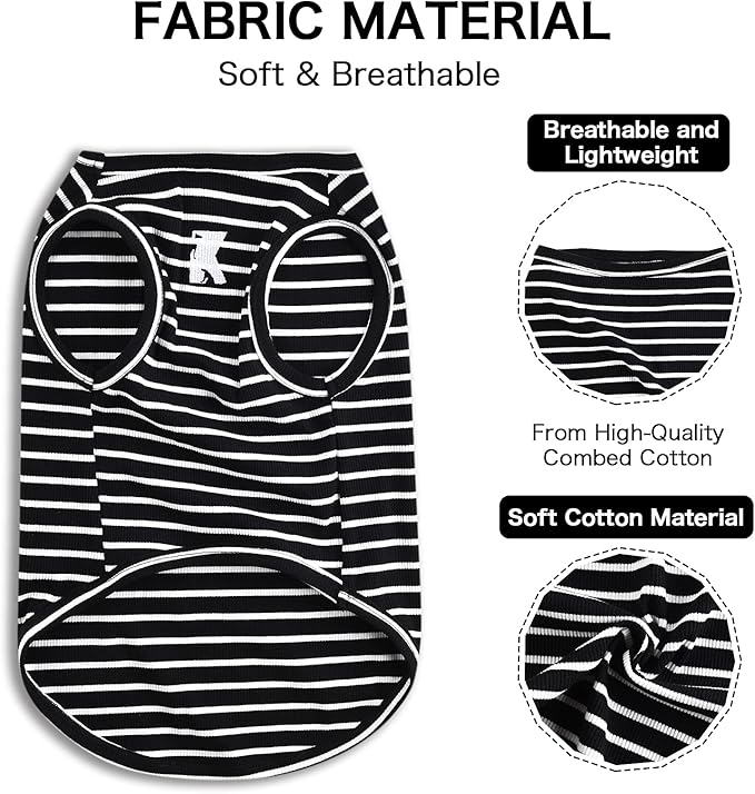 Koneseve Dog Shirt Vest Lightweight Stretchy Dog T-Shirts Soft Cool Sleeveless Stripe Vests Breathable Clothes for Puppy Kitty Cats Small Medium Large Dogs 2 Pack Black + Grey [ 6XL ]