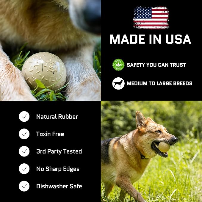 Monster K9 Indestructible Natural Series Dog Ball - Backed for Life - No Color Additives, Minimal Fillers, Safe Non-Toxic - Durable Toy for Aggressive Chewers - USA Made - 2.8” Solid(Tennis Ball Size)
