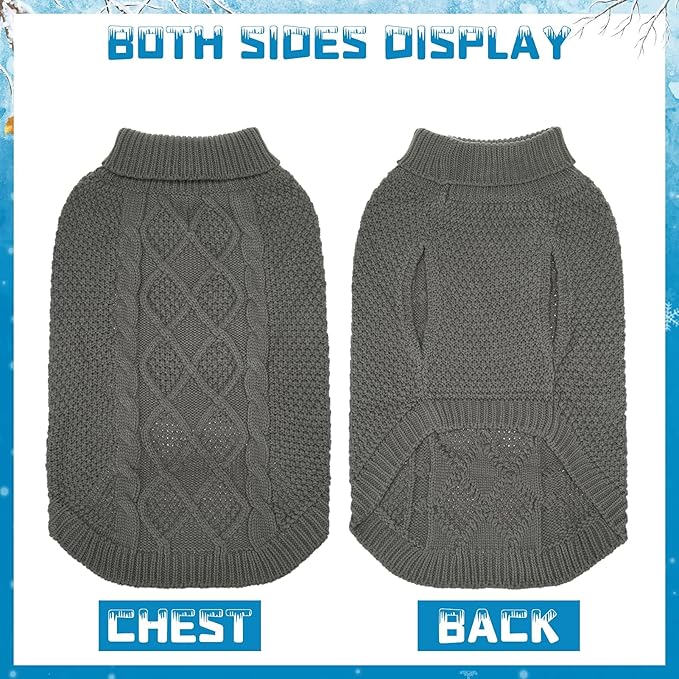 Mihachi Turtleneck Dog Sweater - Winter Coat Apparel Classic Cable Knit Clothes with Leash Hole for Cold Weather, Ideal Gift for Pet in New Year