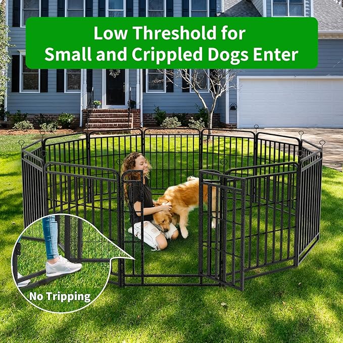 Square Steel Pipe Dog Fence Outdoor 24 Piece Panels 40" Height Anti-Rust Heavy Duty Dog Playpen with Doors Portable for Yard RV Camping, Total 54FT, 227 Sq.ft, Snowy Black