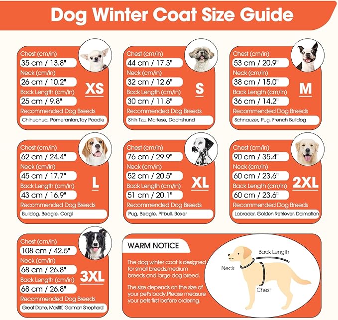 BRKURLEG Dog Winter Jackets for Medium Dogs, Dog Coat with Harness Built in, Dogs Snowsuits with Zipper, Waterproof Windproof Pet Puffer Jacket Fleece Vest for Beagle, Pug, Orange L