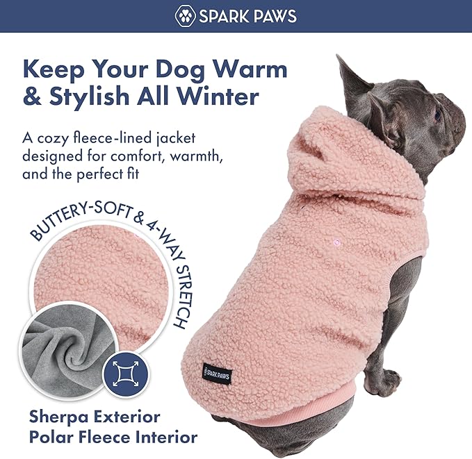 Spark Paws Teddy Dog Sweater, Sherpa Vest with Warm Fleece Lining, Winter Coat Suitable for Small Medium Large XL XXL Breeds - Pink - 2XL