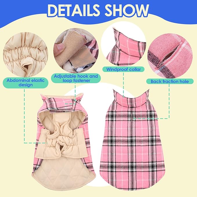 MIGOHI Dog Jackets for Winter, Reversible, Windproof, Waterproof, Warm Dog Coat - British Style Plaid Dogs Winter Vest, Pink, 3XL