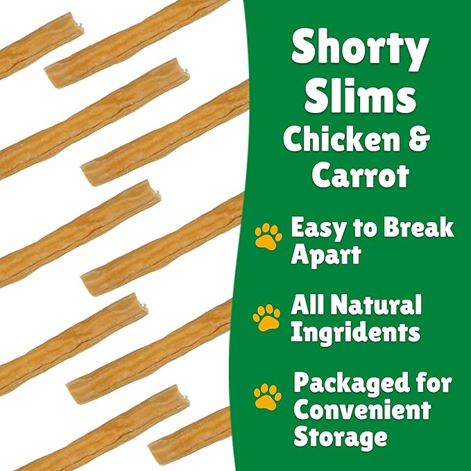 Lucky Premium Treats Lucky Shorty Slims - Carrot and Chicken Jerky Dog Treats, Crunchy Dog Chew Sticks with Real Chicken and Carrot for Small to Large Dogs (7 Count)