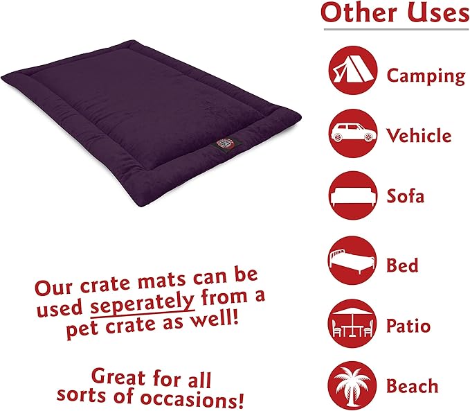 Majestic Pet Orthopedic Memory Foam Dog Crate Mat - Plush Pet Bed Pad for Crates & Kennels | USA Crafted | 24"x18" Villa Aubergine