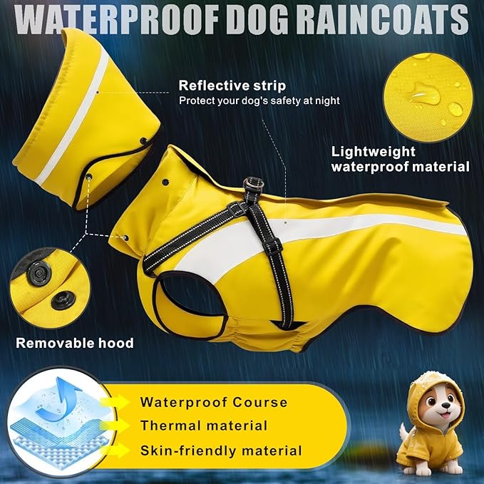 Mosucoirl Dog Raincoat Waterproof Raincoats for Dog Reflective Dogs Rain Jackets with Hood Hoodie Pet Rain Poncho Coat for Small Medium Large Dogs Puppies S-XXL (Yellow, S)