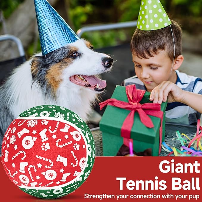 QDAN Christmas Dog Toys, Giant Tennis Ball for Large Big Dog, Balls for Outdoor Play Balls for Medium Large Dogs, Toys Birthday Gifts, 9.5 Inch
