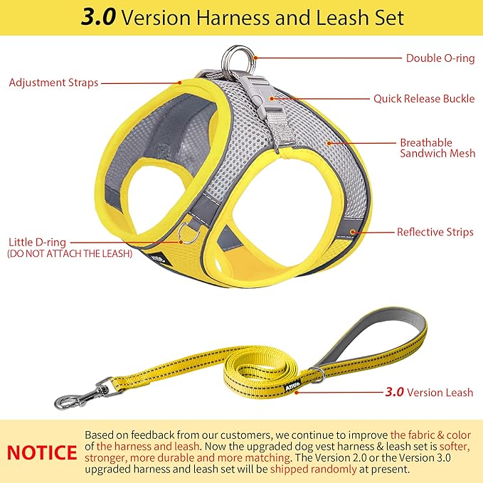 AIITLE Step in Dog Harness and Leash Set - Summer No Pull Escape Proof Harnesses with Soft Mesh and Reflective Bands, Adjustable Pet Outdoor Vest for Small and Medium Dogs Yellow M