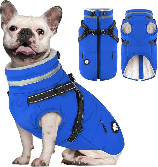 Dogcheer Dog Coat, Waterproof Dog Winter Jacket with Harness, Reflective Adjustable Doggy Cold Weather Coats, Christmas Pet Fleece Snowsuit for Small Medium Large Dogs - Blue, XS