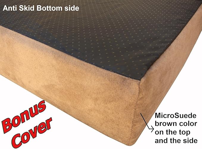 Dogbed4less Extra Large True Orthopedic Gel Memory Foam Pet Bed for Large Dogs, Waterproof Liner and Durable Black Canvas + Bonus Brown Microsuede Antislip Covers, XL 40X35X4 Inches.