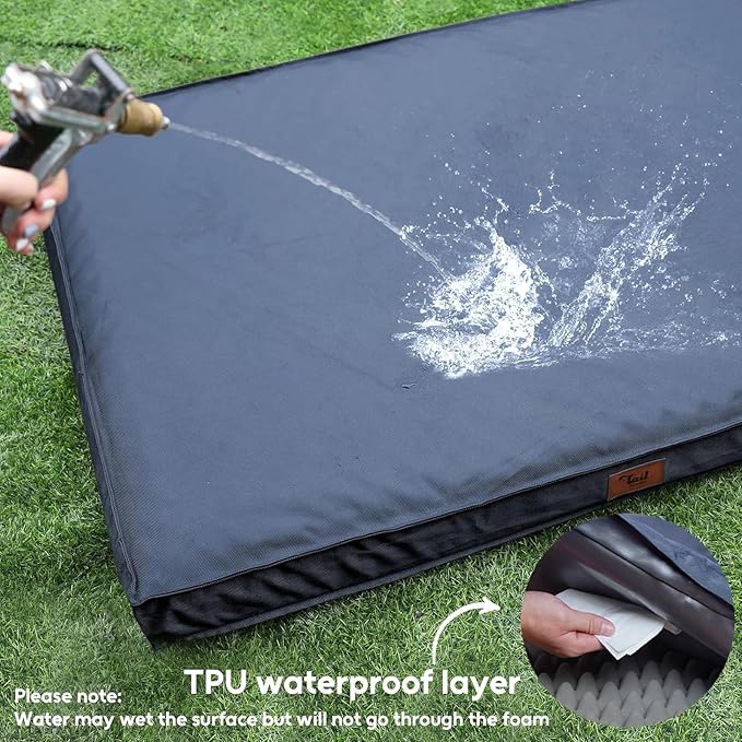 Outdoor XXL Dog Bed Waterproof, Dog Bed for Extra Large Dogs, Orthopedic Egg Crate Foam Pet Bed with Washable Removable Oxford Cooling Cover, 47x29 Inch, Navy