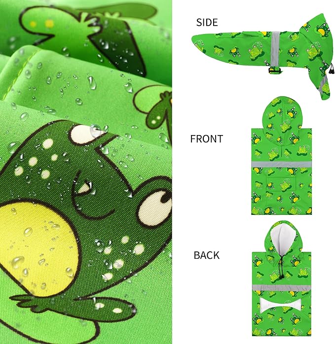 NACOCO Large Dog Raincoat Adjustable - Pet Frog Water Proof Clothes Lightweight Rain Jacket Poncho Hoodies with Strip Reflective Green (XL, Green Frog)