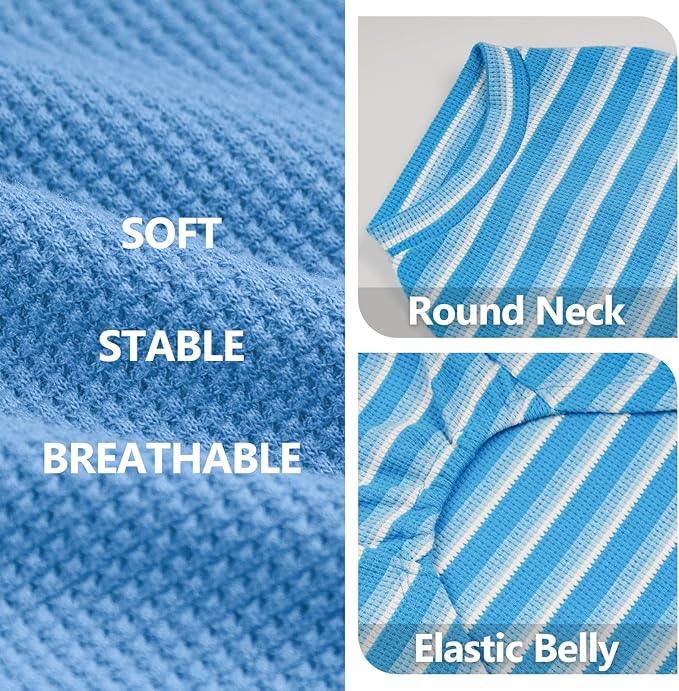 KYEESE 2Pack Waffle Dog Shirts for Small Dogs Stretchy Dog T-Shirts Lightweight Pet Tank Top Sleeveless Striped Pet Shirt Vest Breathable Cat Shirt, Small, Blue+Striped