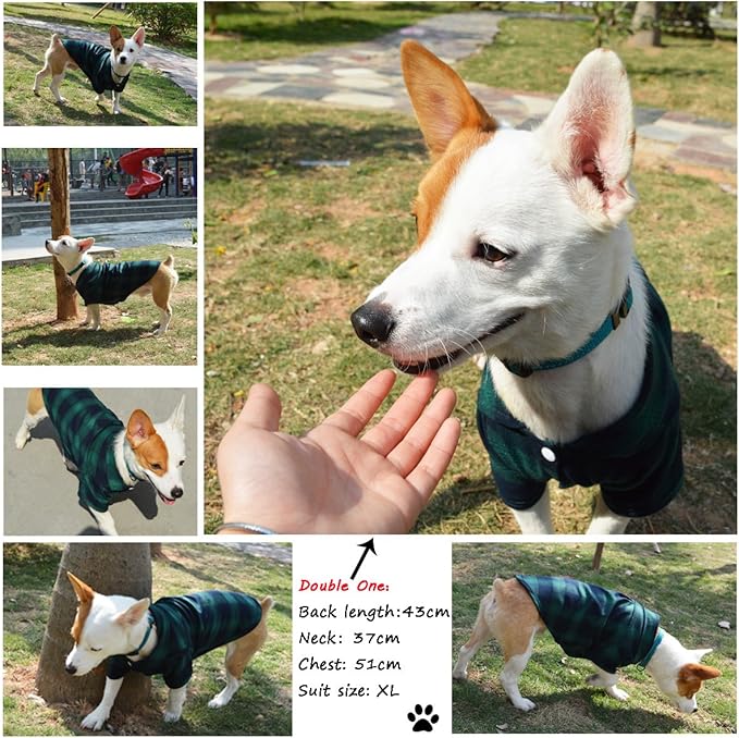 Koneseve Dog Shirt - Plaid Pet T-Shirt Sweater, Breathable & Cozy Tartan Outfit for Medium & Large Dogs, Casual Clothes - Adorable Costume for Halloween, Thanksgiving Christmas (Green; 7XL)