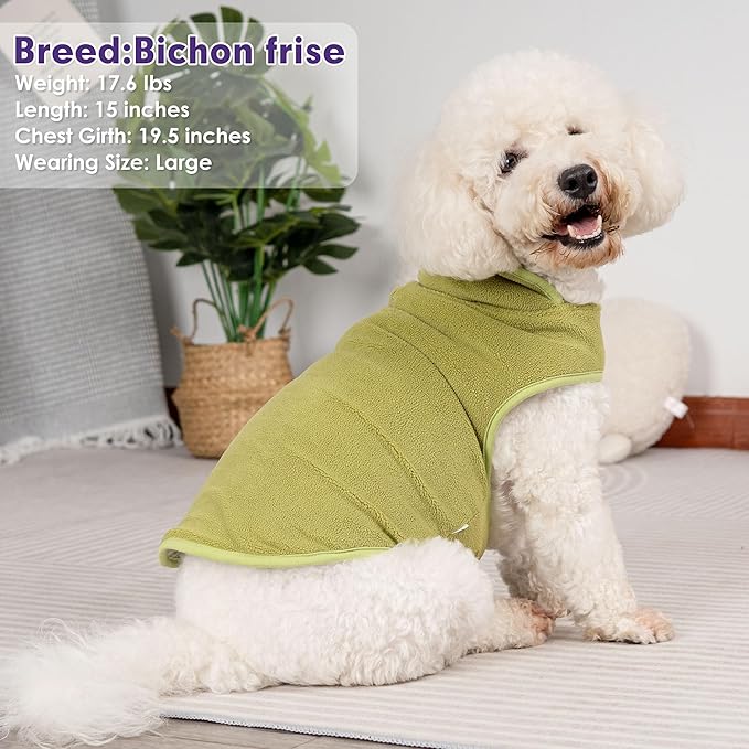 cyeollo Warm Dog Coat Fleece Sherpa Winter Sweater, Reversible Large Dogs Jacket Vest with Leash Hole, Soft Coats for Large Dogs Cold Weather, Green, XXXL