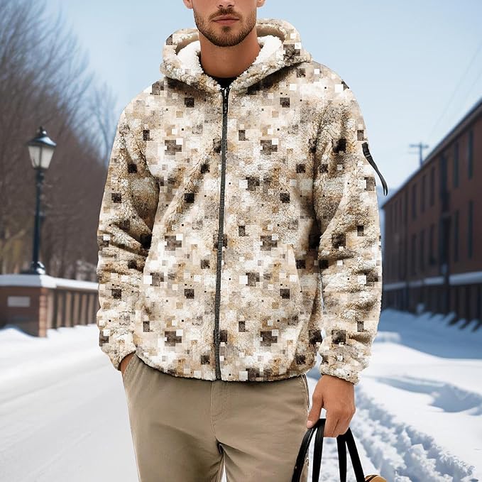 Men's Camouflage Hunting Fleece Lined Hoodie Camo Jackets Zip Up Long Sleeve Casual Winter Coats Hood Outerwear