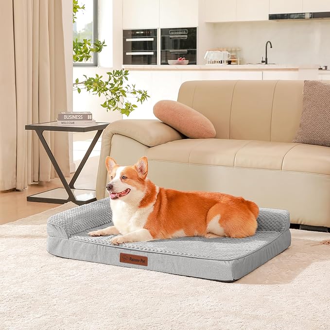 Orthopedic Dog Beds Large Sized Dog, Memory Foam Pet Bed for Medium and Large Dogs, Washable Removable Cover, Nonskid Bottom, Waterproof, 36x27x6 Inches, Light Grey