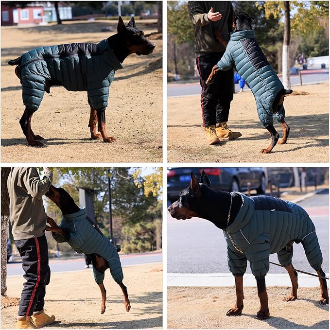 ArmyGreen Dog Warm Coat, Waterproof Windproof Reflective Vest, Zippered Adjustable Snow Jacket for Small to Large Dogs