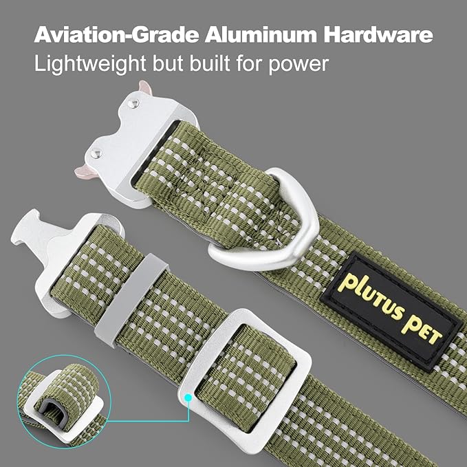 Plutus Pet Reflective Dog Collar with Aviation Aluminum Buckle, Neoprene Padded for Comfort, Lightweight, Heavy Duty Nylon Collar for Puppy Small Medium Large Dogs (Ranger Green, S)