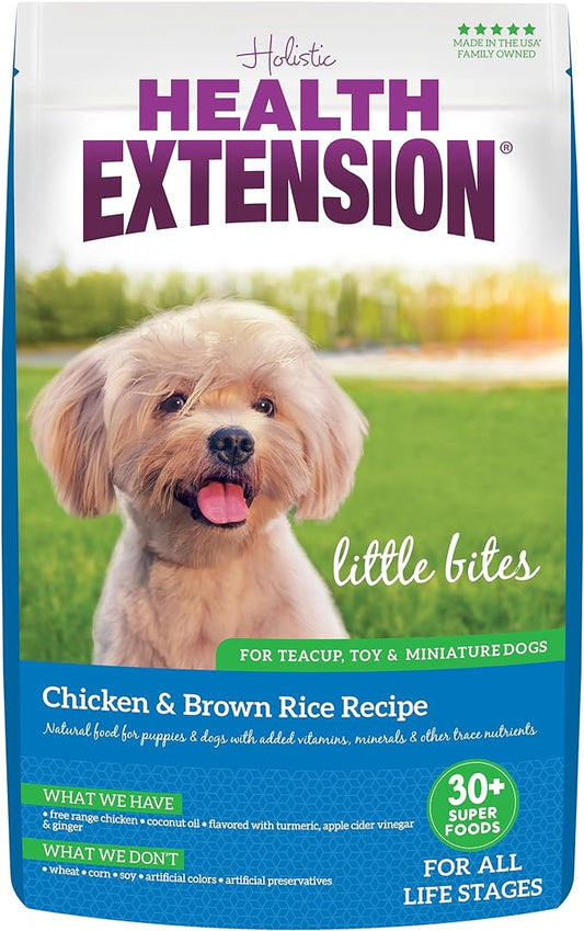 Health Extension Little Bites Dry Dog Food for Small Breeds, Chicken & Brown Rice Recipe, with Probiotics & Superfoods for Digestion & Coat Health, 10 lb bag (Pack of 1)