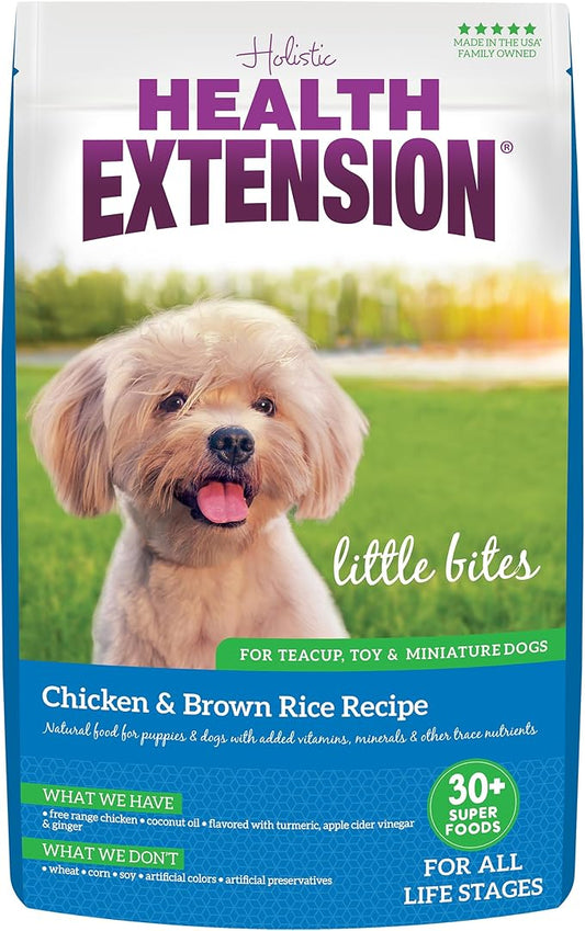 Health Extension Little Bites Dry Dog Food for Toy and Small Breeds, Chicken & Brown Rice Recipe, with Probiotics & Superfoods for Digestion & Coat Health, 18 lb Bag (Pack of 1)