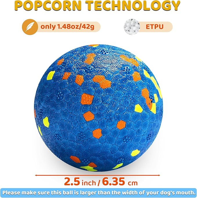 Dog Balls, Indestructible Dog Toy Ball for Aggressive Chewers, Durable High Elasticity Interactive Ball for Training Dog Catch and Fetch, Large Medium Small Dog and Puppies(Blue, 2.5in, 1pcs)