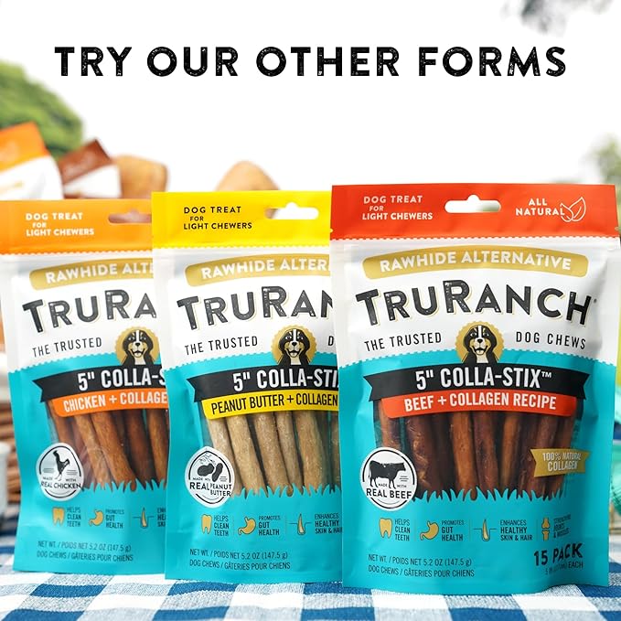 TRURANCH Collagen Chips - Collagen Dog Treats - Long Lasting Healthy Joint Support - Rawhide Alternative Chips - Skin & Coat Health - Made with Real Beef, Value Pack, 15 Bags, 7.5 lbs