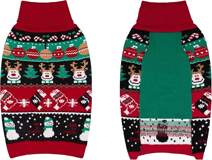 cyeollo Dog Christmas Sweater, Turtleneck Dog Sweaters for Small Dogs Girl & Boy Soft Pollover Doggy Clothes with Leash Hole Xmas Doggie Costumes, XL