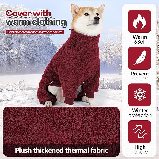 Dog Winter Coat, Warm Fleece Jacket, Windproof Pullover Jumpsuit, Full Body Dog Pajamas Onesie, Cold Weather Clothes for Medium Large Dog