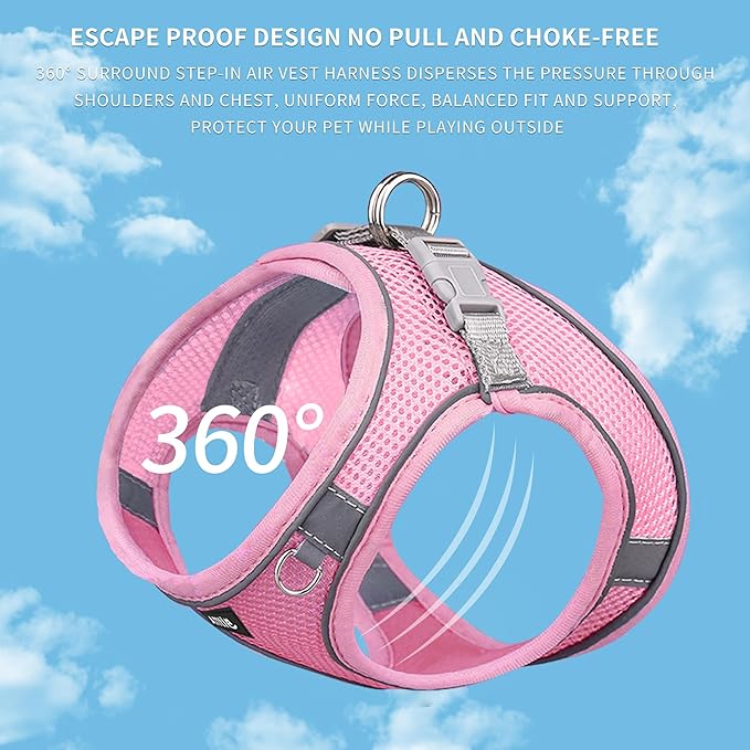 AIITLE Small Harness for Puppy with A Leash - Summer Dog Vest Harness with Super Breathable Mesh, Reflective No-Pull Pet Harness for Outdoor Walking, Camping for Small Dogs, Cats Pure Pink XXS