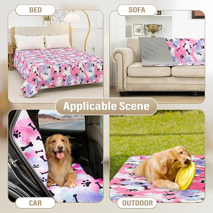 Dog Bed Cover for Pets Blankets Rug Pads for Couch Protection Waterproof Bed Covers Dog Blanket Furniture Protector Reusable Changing Pad (20X30, Red+Black Paw Bone)