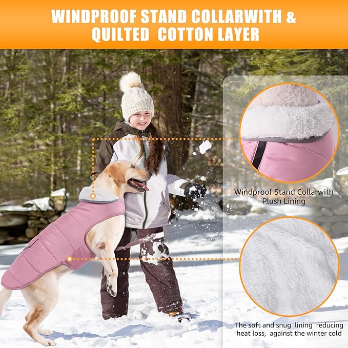 iBuddy Dog Winter Coats with Fleece Vest,Waterproof Warm Dog Snow Jacket Windproof, Reflective Adjustable Pet Dogs Cold Winter Coat for Dogs Girl Boy