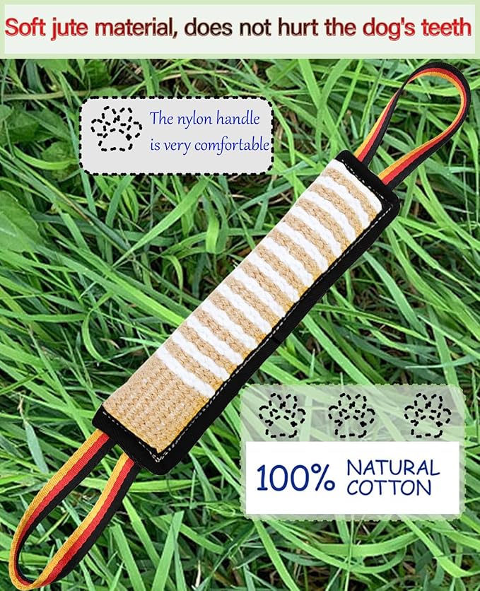 Clysoru Dog Tug Toy Dog Tough Jute Bite Pillow Lasting Training Equipment Two Flag Handles Puppy to Large Dogs Interactive Toy war Toys for Aggressive chewers
