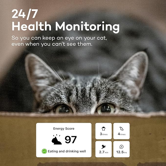 Health Tracker for Cats - Smart Cat Collar with Safety Breakaway Buckle for Indoor Cats, Wellness Alerts, Real-time Monitoring (Charcoal, XS)