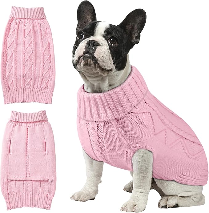 Dog Sweaters for Small Medium Large Dogs Girl, Soft Warm Turtleneck Pup Dogs Shirt, Double Knitting Collar for Outdoor Playing, Warm Dog Clothes (L,Pink)