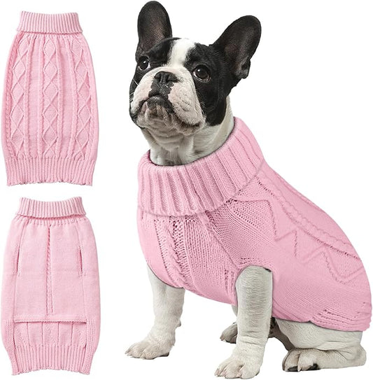 Dog Sweaters for Small Medium Large Dogs Girl, Soft Warm Turtleneck Pup Dogs Shirt, Double Knitting Collar for Outdoor Playing, Warm Dog Clothes (L,Pink)