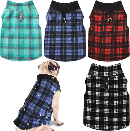 Weewooday 4 Pieces Winter Fabric Dog Sweaters with Leash Ring Soft Fleece Vest Pullover Pet Jacket Warm Dog Clothes Coats for Pet Puppy Cats Chihuahua(L(Neck:13.8-15” Chest:18.9-19.7”))
