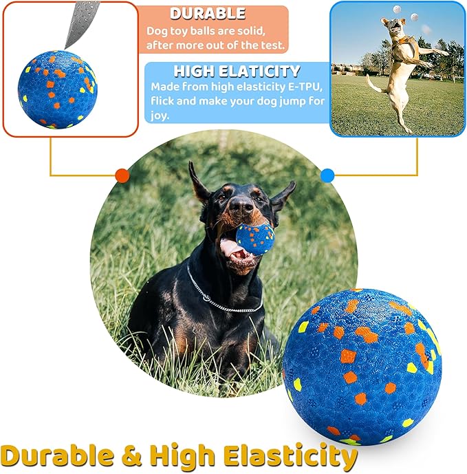 Dog Balls, Indestructible Dog Toy Ball for Aggressive Chewers, Durable High Elasticity Interactive Ball for Training Dog Catch and Fetch, Large Medium Small Dog and Puppies(Blue, 3in, 2pcs)