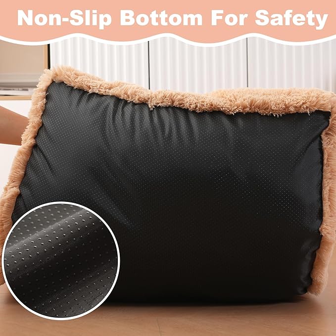 Bedfolks Waterproof Dog Crate Bed,Plush Dog Bed with Removable Washable Cover,Faux Fur Dog Crate Pad for Large Dogs,Fluffy Dog Kennel Bed 35"x23",Solid Camel