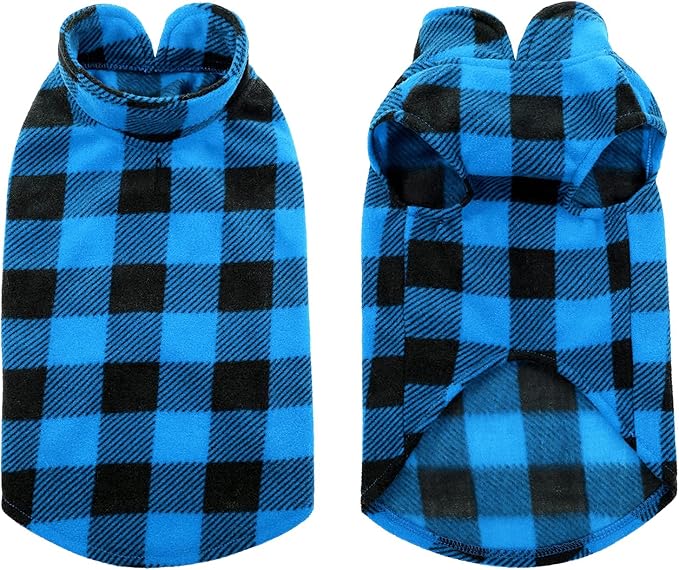 KAMA BRIDAL Spring Autumn Winter Coat Pullover Fleece Vest for Cats Small and Medium Dogs Thin Sweater Blue & Black Plaid (Blue, L)