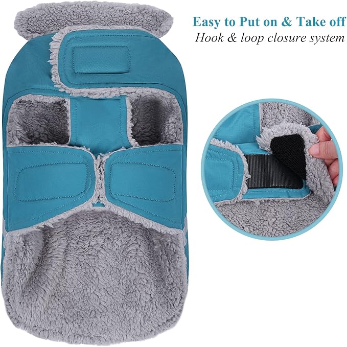 VIVAGLORY Frostfit Dog Coat, Dog Jacket for Winter & Cold Weather, Warm Fluffy Fleece Lined Water Resistant Reflective for Puppy, Coat with Velcro Fastening & Leash Hole, XL, Turquoise