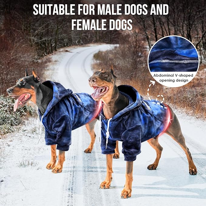 SlowTon Dog Hoodie Tie Dye - Warm Dog Sweater Hoodies with Pocket, Fall Winter Dogs Coat Jacket Pet Outfit Puppy Hooded Sweatshirt Clothes for Small Medium Large Dogs Boy Girl (Blue, 3XL)