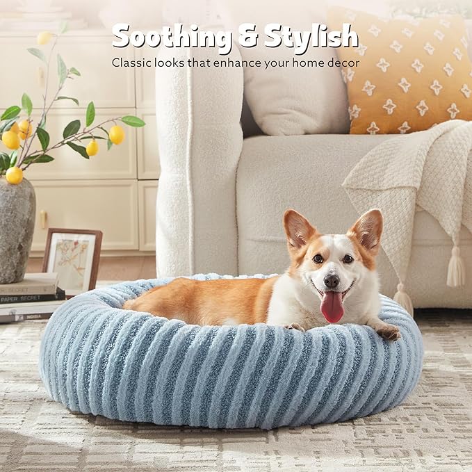 MIXJOY Dog Beds for Small Dogs, Washable Dog Bed with Removable Cover, Small Cat Bed for Indoor Cats, Calming Soft Dount Pet Beds with Anti Slip Bottom, Cute Puppy Beds, 23"x23"x8", Blue