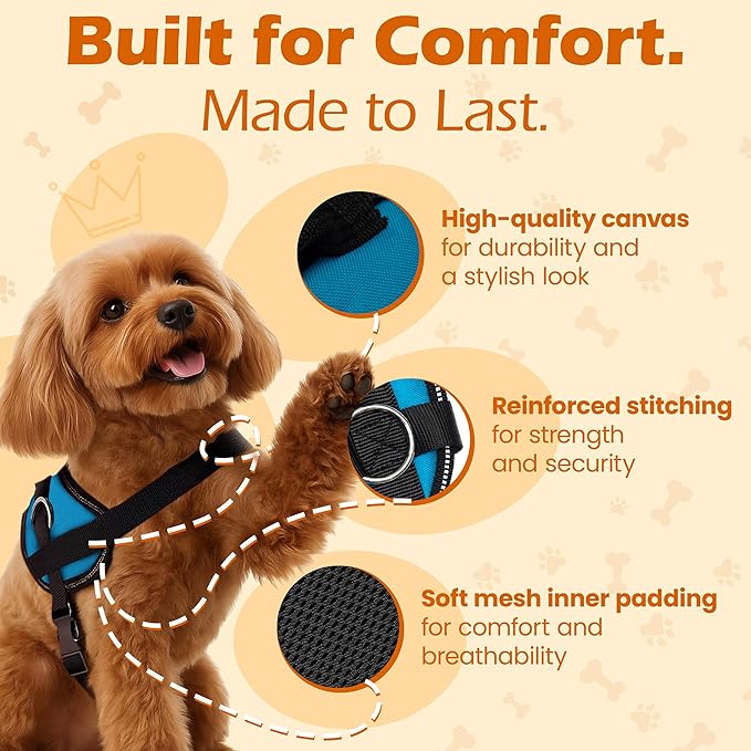 Bark Appeal Aqua Blue No-Pull Dog Harness for Medium to Large Sized Pets – Adjustable, Reflective Vest with 3 Leash Clips for Added Control, Easy Walks & Training – Large